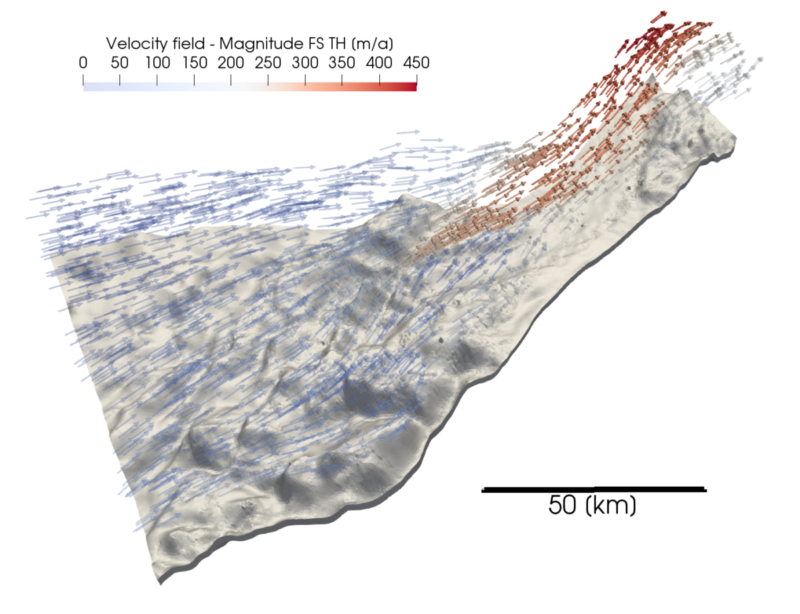 Example geometry of a glacier located in the North East Greenland Ice Stream